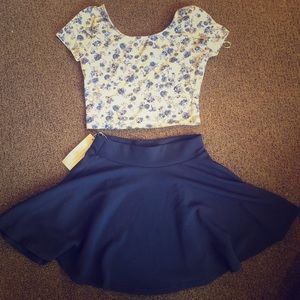 Blue Floral Crop Top + Blue Circle Skirt